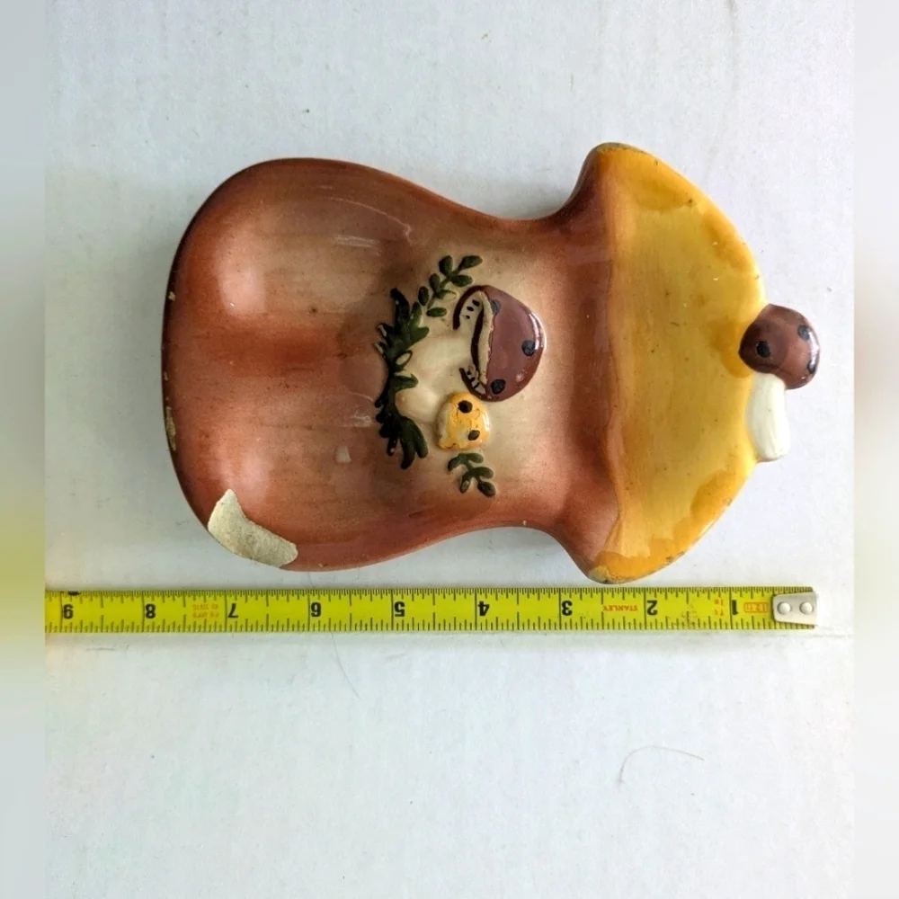 MCM Vintage Mushroom Spoon Rest. Brown And Yellow
